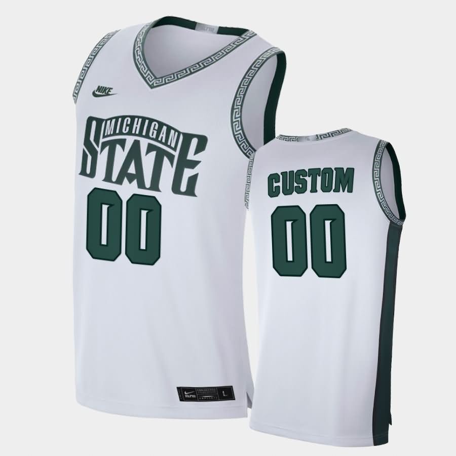 Men's Michigan State Spartans #00 Custom NCAA Nike Authentic White Retro College Stitched Basketball Jersey LU41S83TY